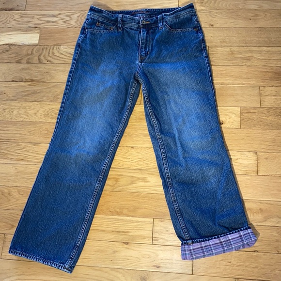 Eddie Bauer Natural Fit High Waist Purple Grey Flannel Plaid Lined Jeans 10P - Picture 4 of 15